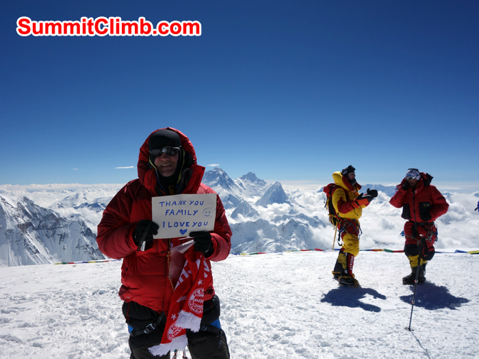 Erik at the summit of Cho Oyu. Photo Farzin